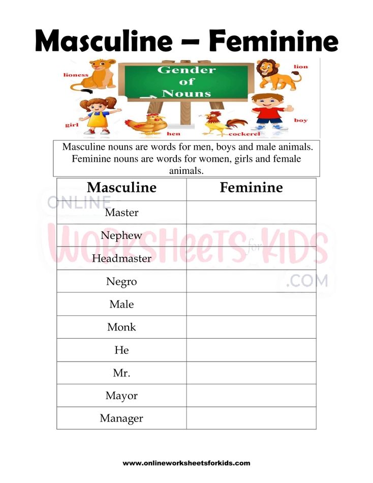 Masculine and Feminine Gender Worksheets 5