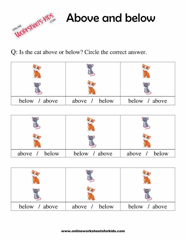 Above and Below Worksheets 3