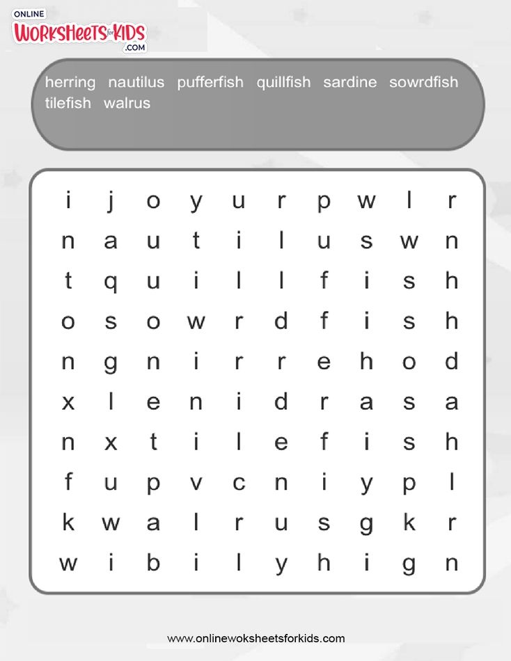 Sea Animals Word Search (Hard)