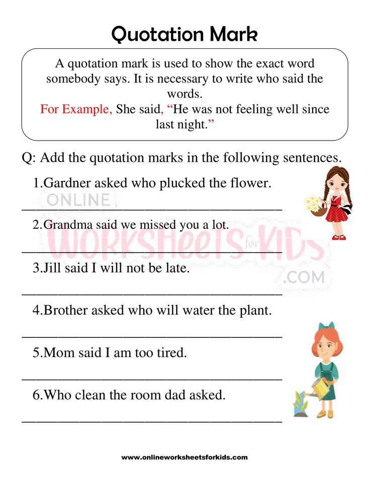 Quotation Marks Worksheets 1st grade 10