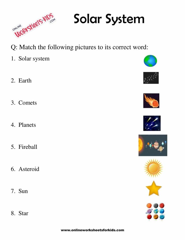 Solar System Worksheets for grade 1-8