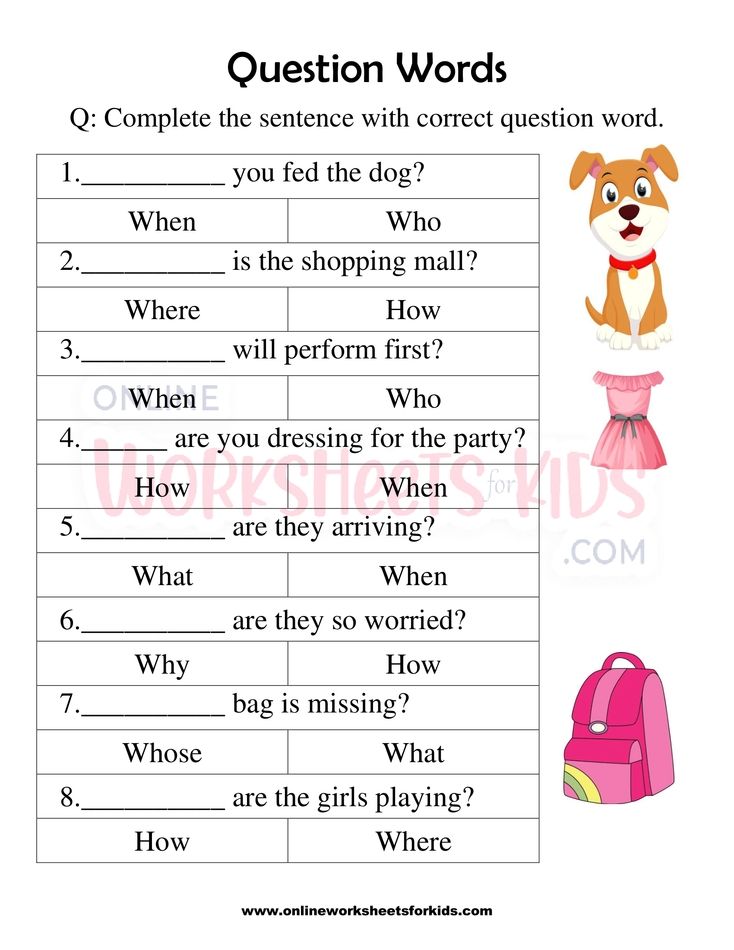 Question word Worksheet for grade 1-9