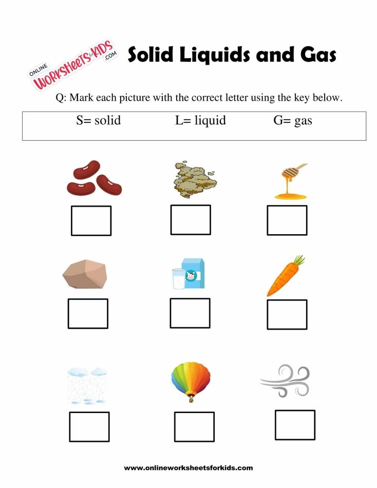 Solid Liquids and Gas Worksheet For Grade 1-8