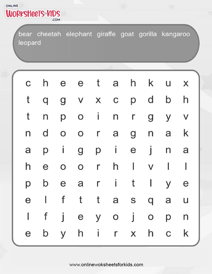 Animals Word Search (Hard)