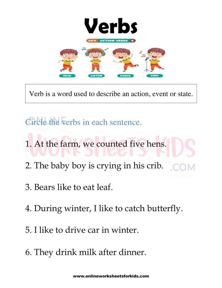 Verbs Worksheets for grade 1-3