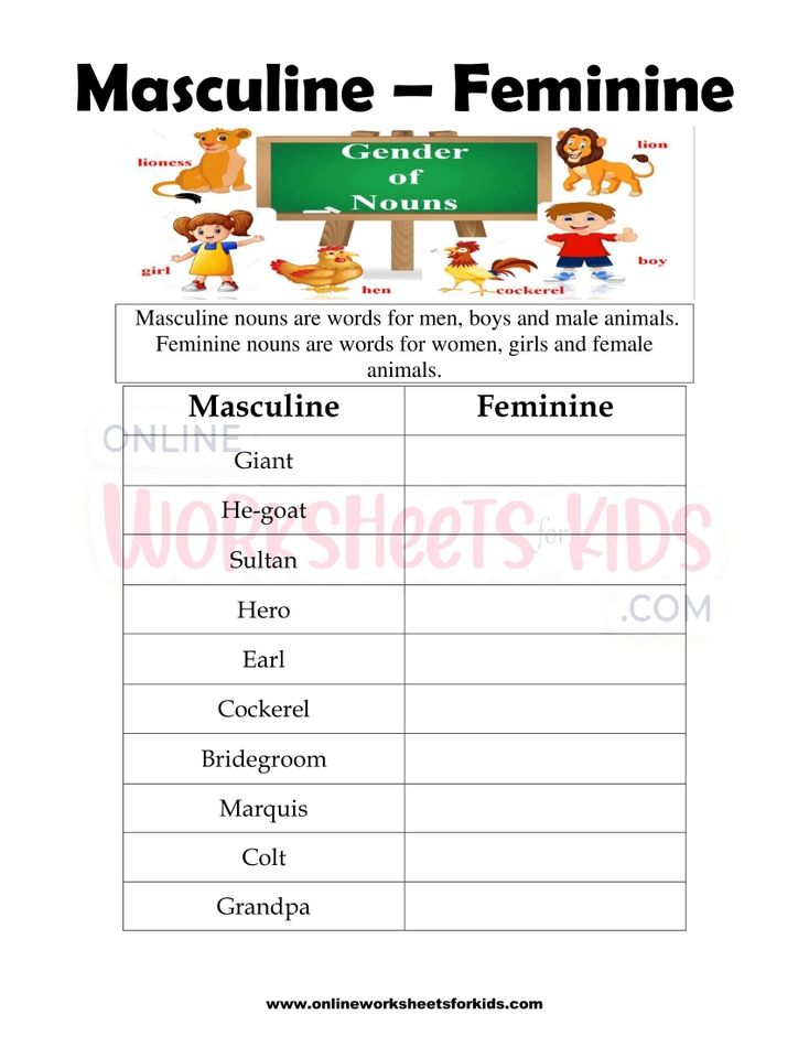 Masculine and Feminine Gender Worksheets 9