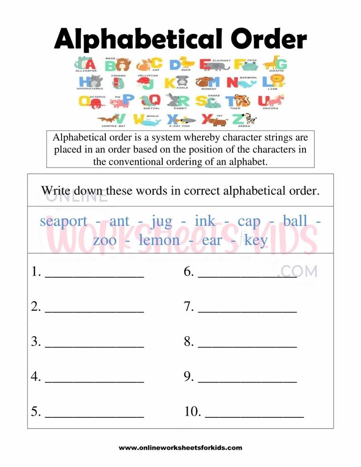 Alphabetical Order Worksheets for grade 1-5