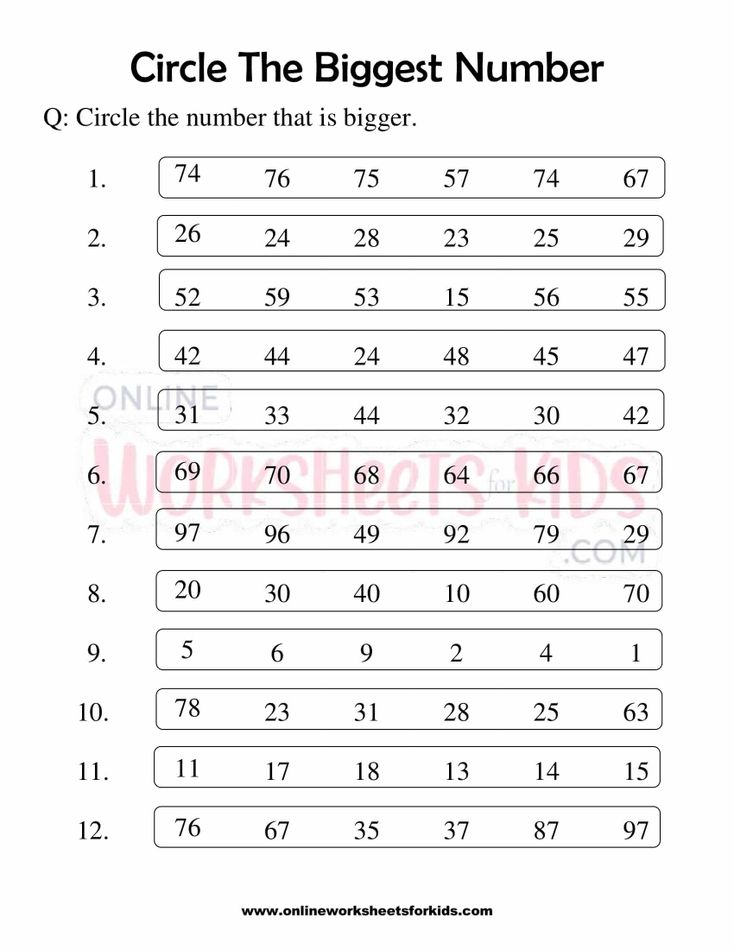 Circle The Biggest Number Worksheets For Grade 1-5