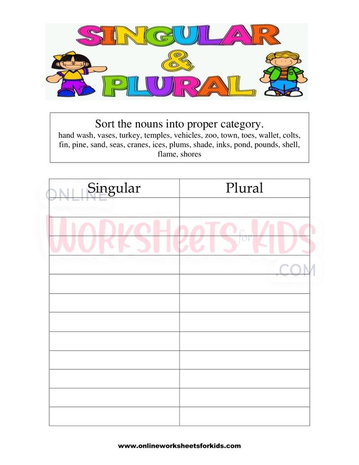 Singular and Plural Nouns Sorting Worksheet 9