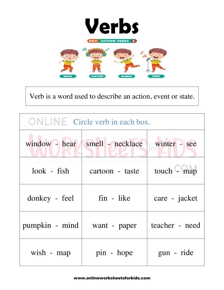 Verbs Worksheets for grade 1-7