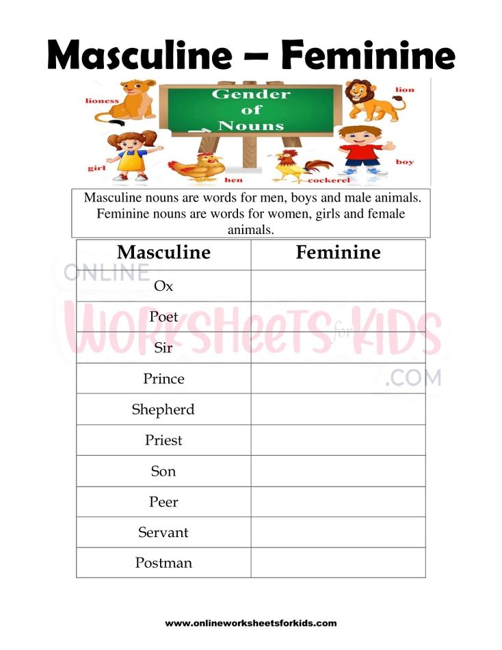 Masculine and Feminine Gender Worksheets 6