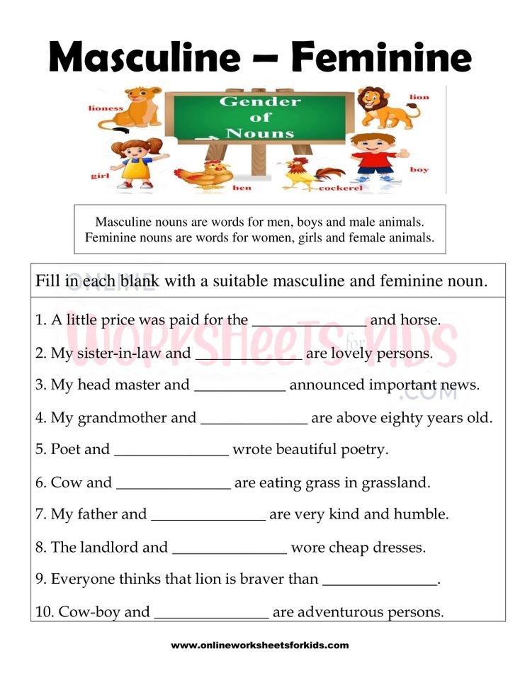 Masculine and Feminine Gender Worksheets 15