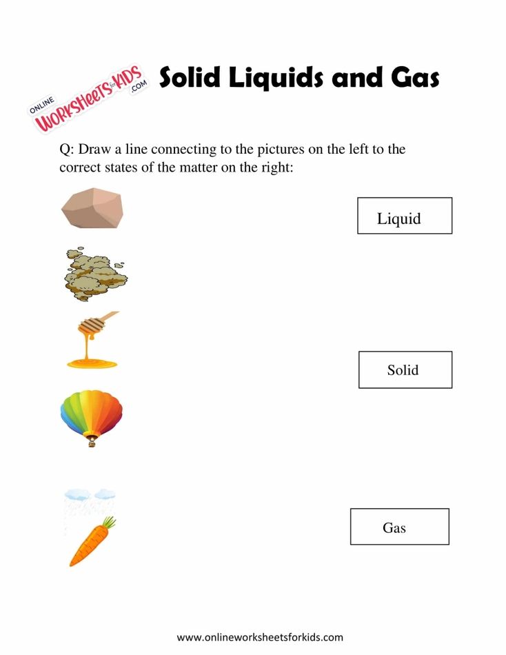 Solid Liquids and Gas Worksheet For Grade 1-6
