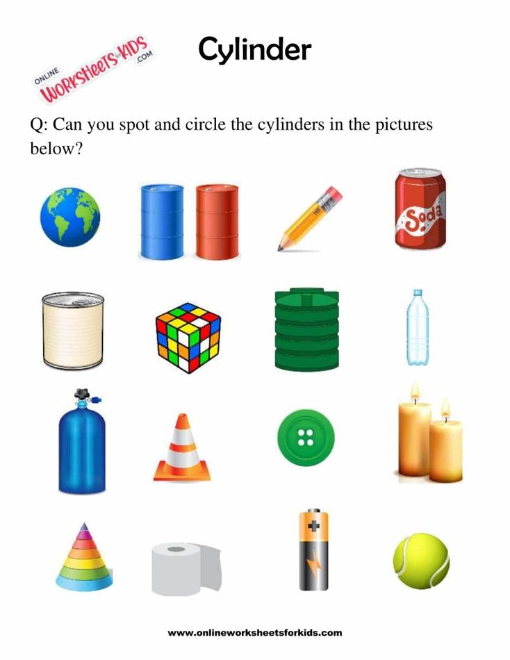 Cylinder Shape Worksheet For Grade 1-4