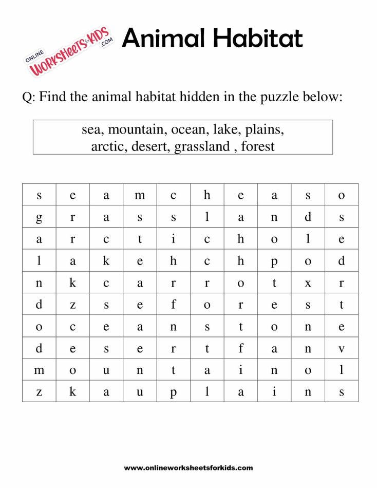 Animal Habitats Worksheets for Grade 1-5