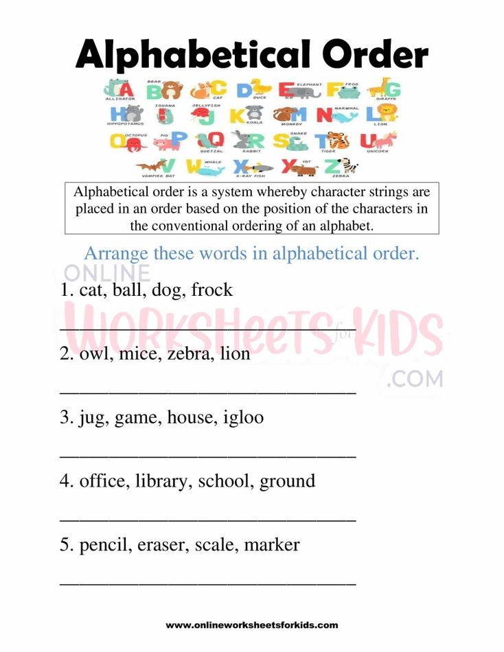 Alphabetical Order Worksheets for grade 1-3