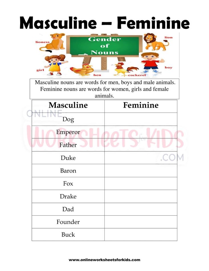 Masculine and Feminine Gender Worksheets 2