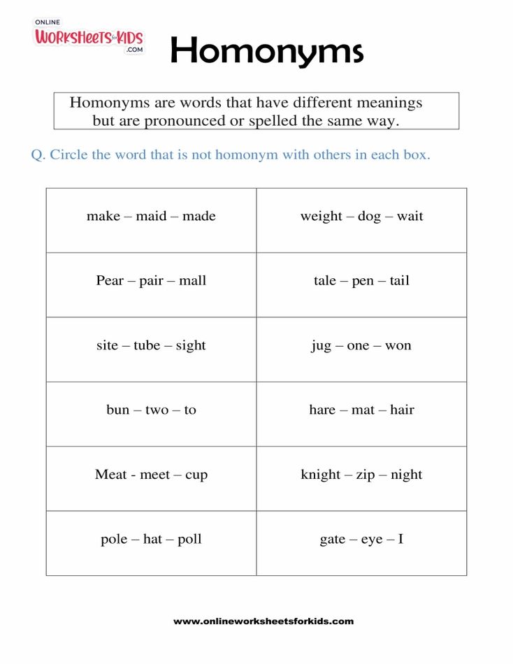 Homonyms Worksheet 10