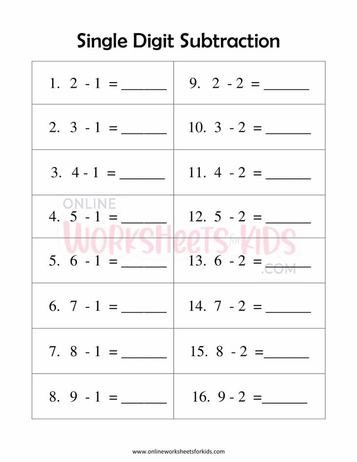 Single Digit Subtraction Worksheet 6