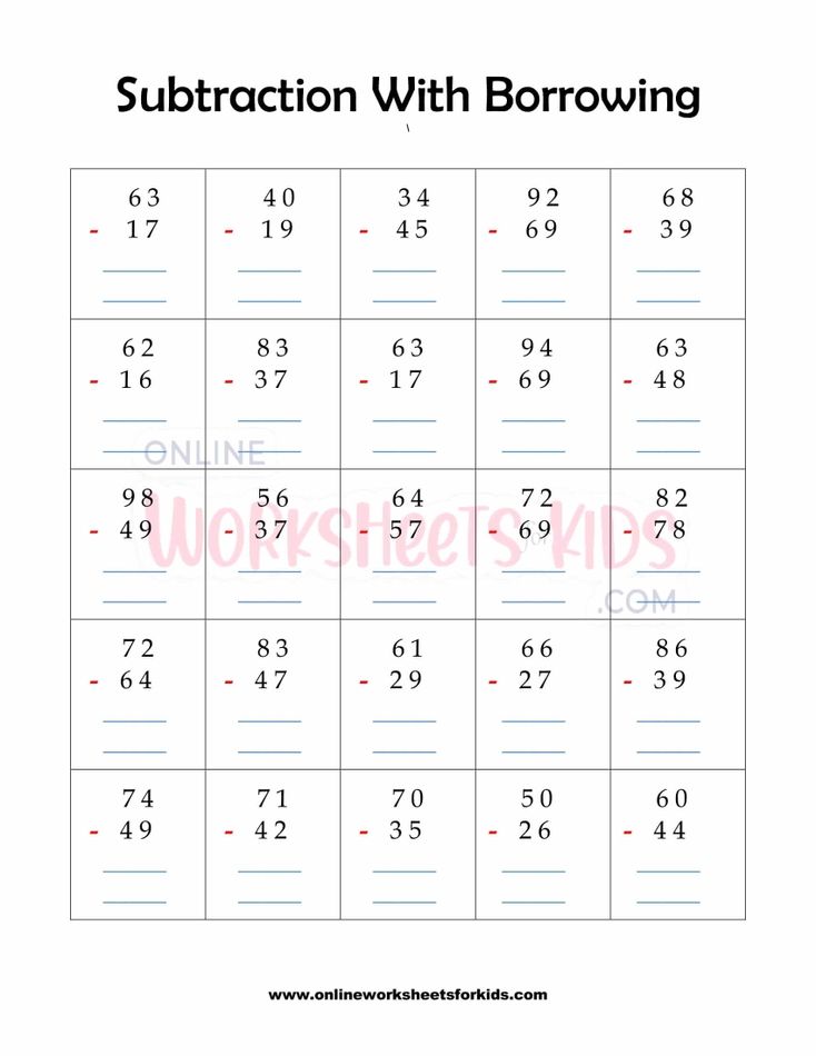 Subtraction With Borrowing Worksheet 5