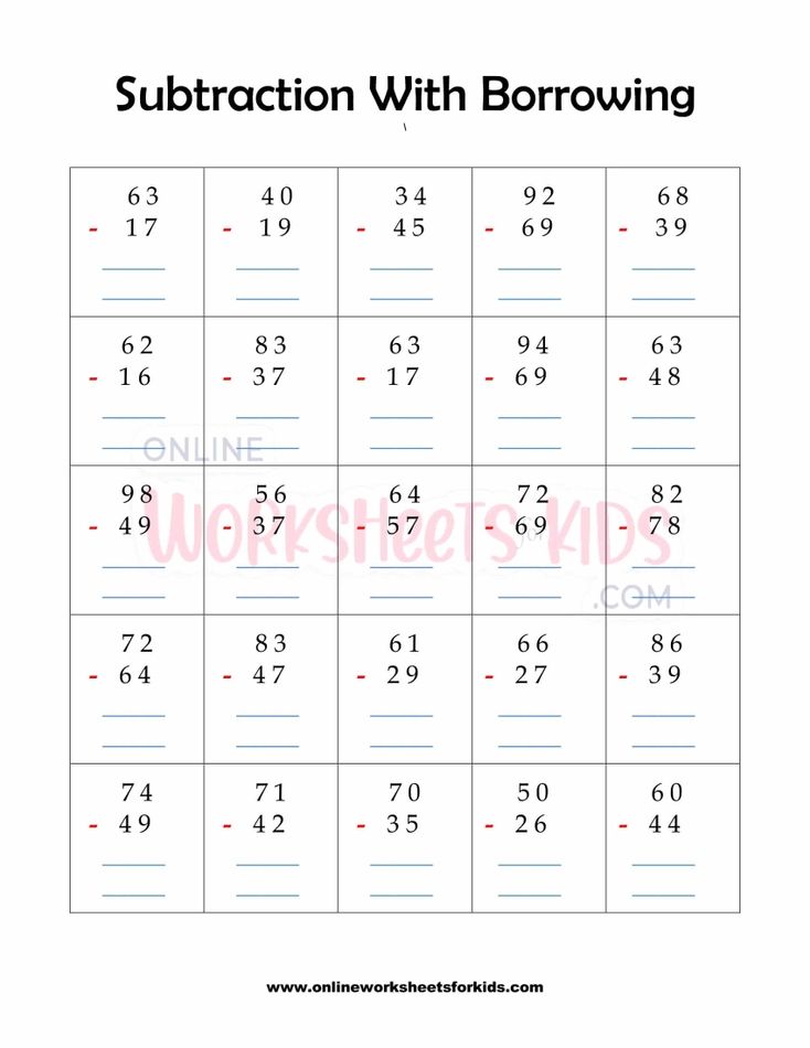 Subtraction With Borrowing Worksheet 5