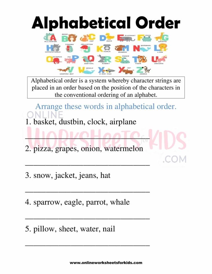Alphabetical Order Worksheets for grade 1-4