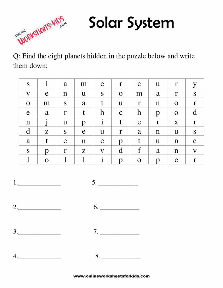 Solar System Worksheets for grade 1-5