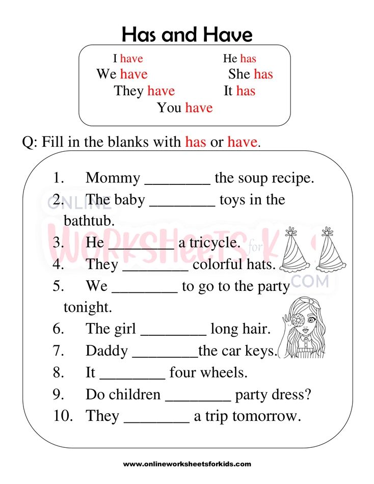 Has and Have worksheets for grade 1-3