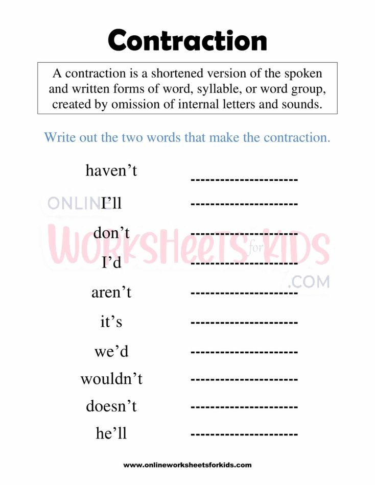 Contraction Worksheets 1st grade 5