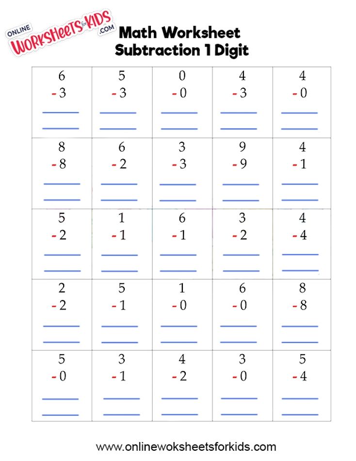Subtraction Worksheet 1