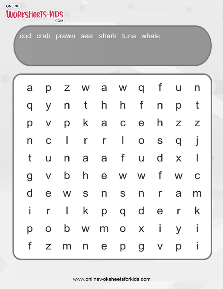 Sea Animal Word Search (Easy)