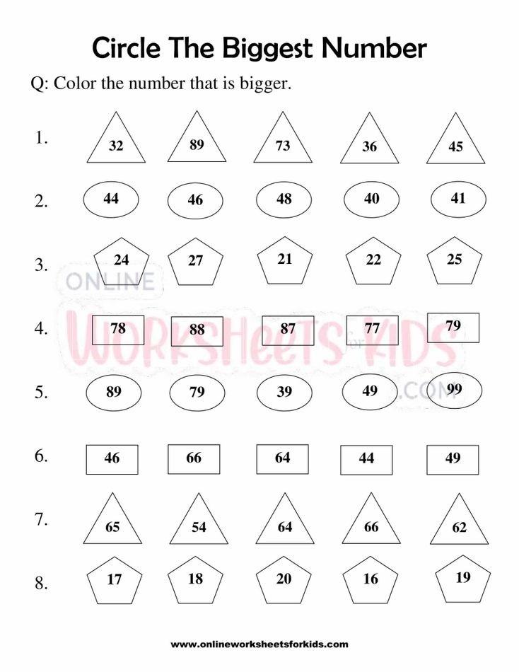 Circle The Biggest Number Worksheets For Grade 1-9