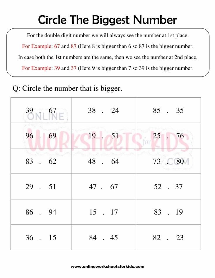 Circle The Biggest Number Worksheets For Grade 1-3