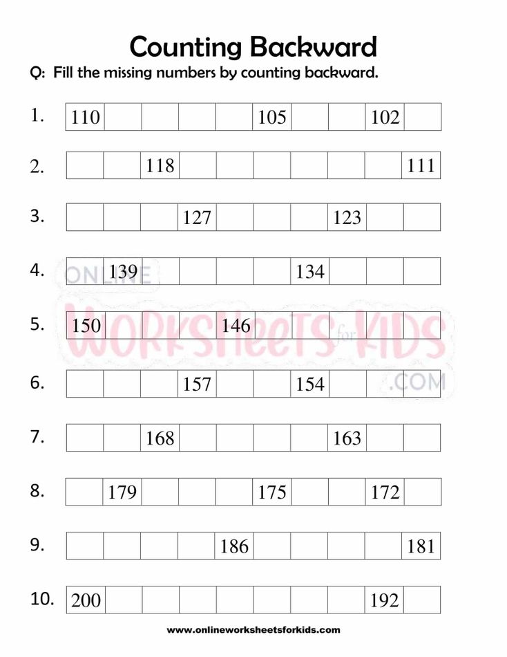 Counting Backwards Worksheets For Grade 1-7