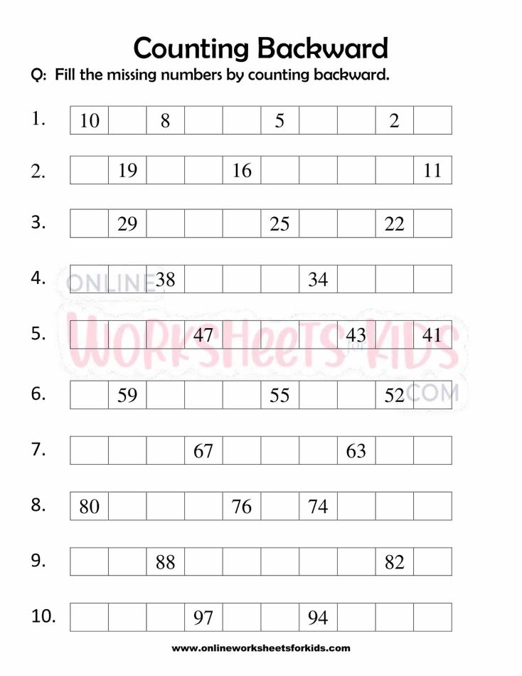 Counting Backwards Worksheets For Grade 1-10