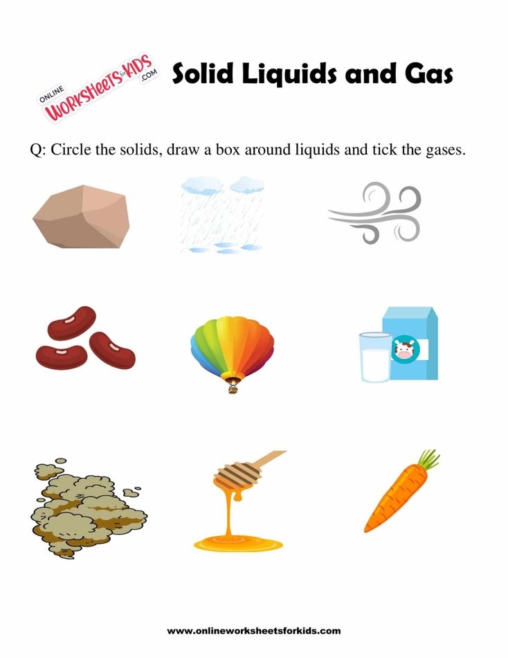 Solid Liquids and Gas Worksheet For Grade 1-3