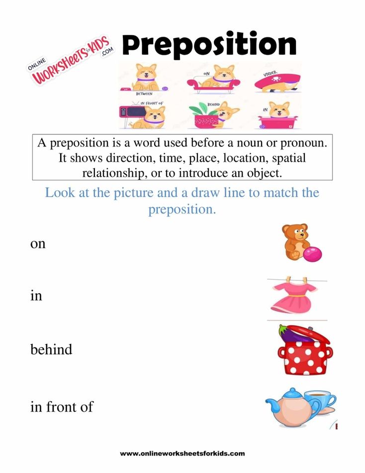 Preposition Worksheets for Grade 1-2