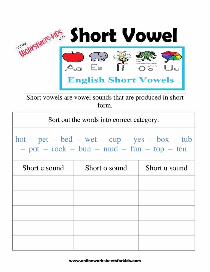 Short Vowel Worksheets 1