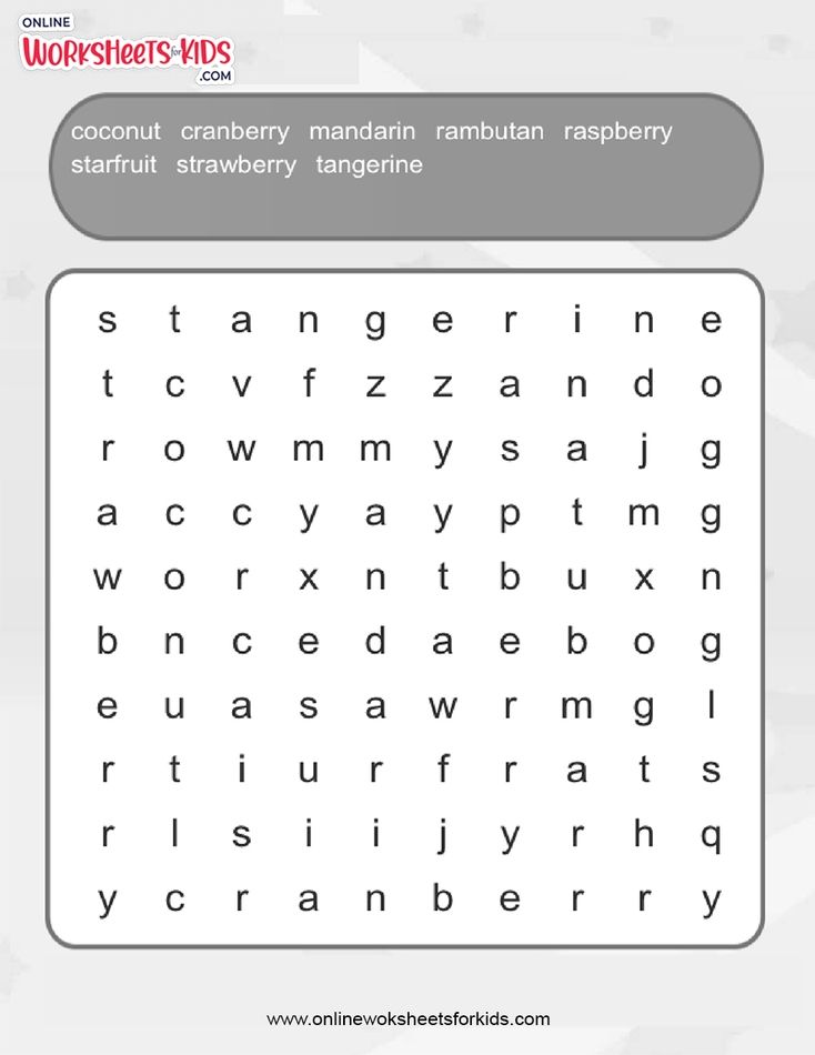 Fruits Word Search (Hard)