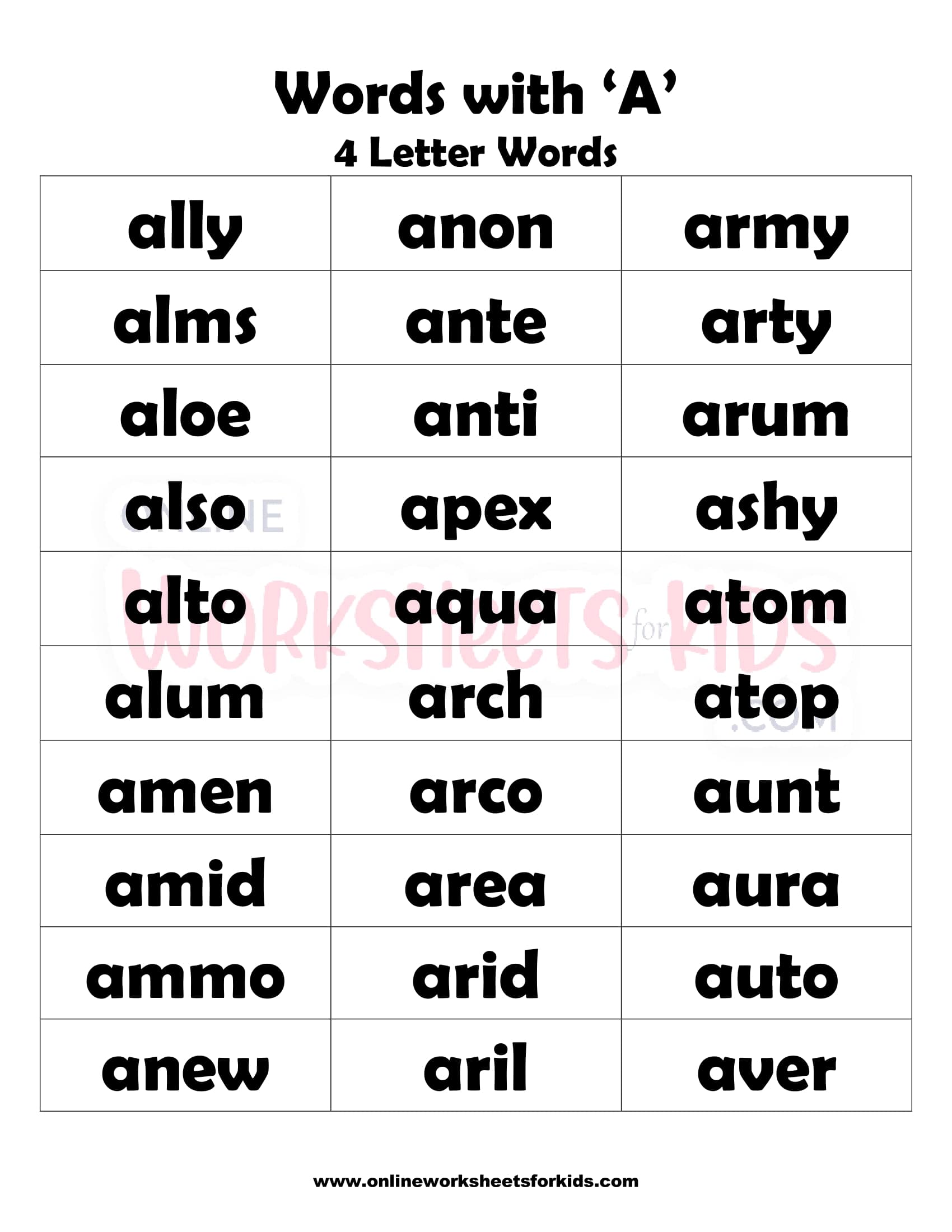 4 Letter Words That Begins With A 2