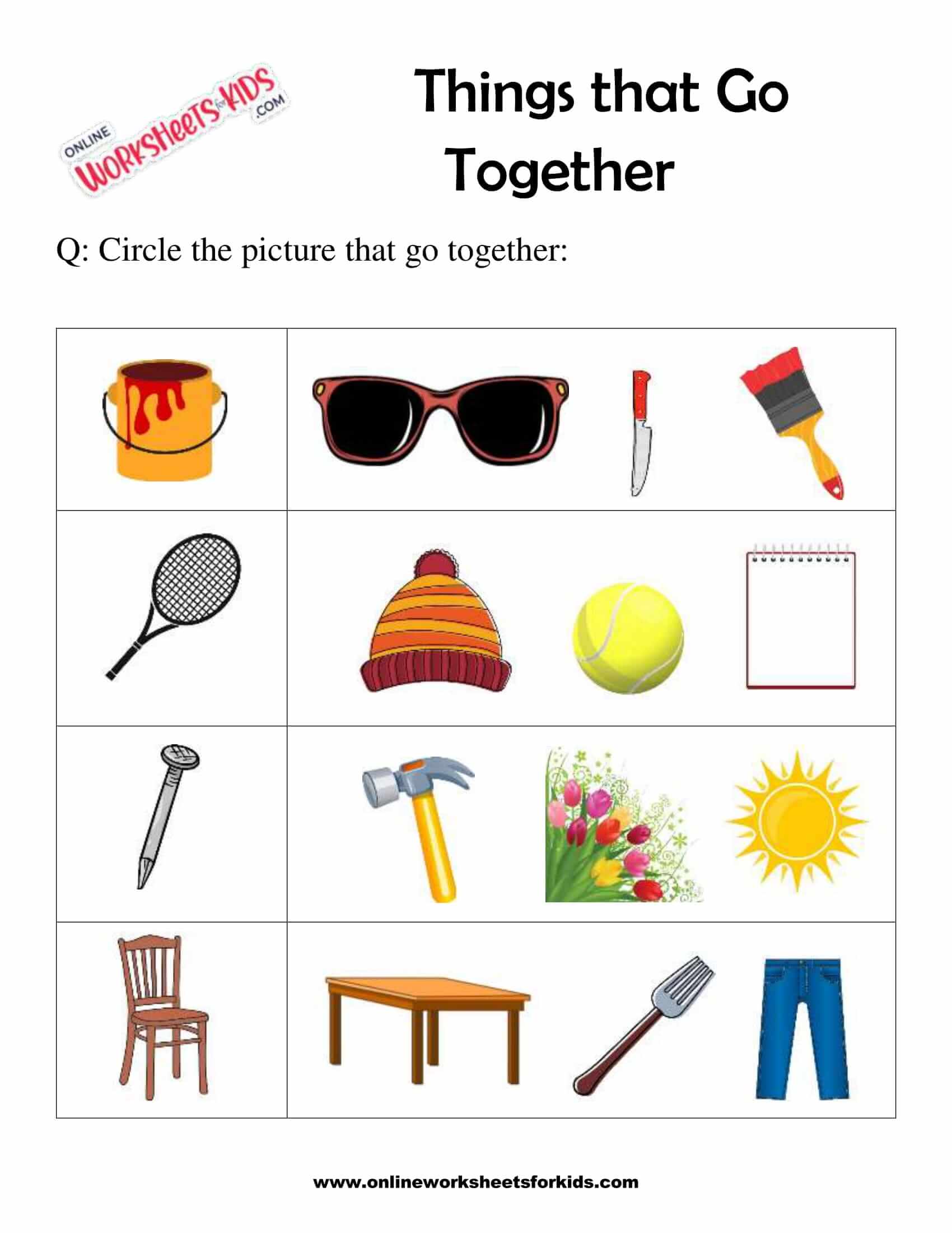 Download Free Printable Connect The Objects That Go Together