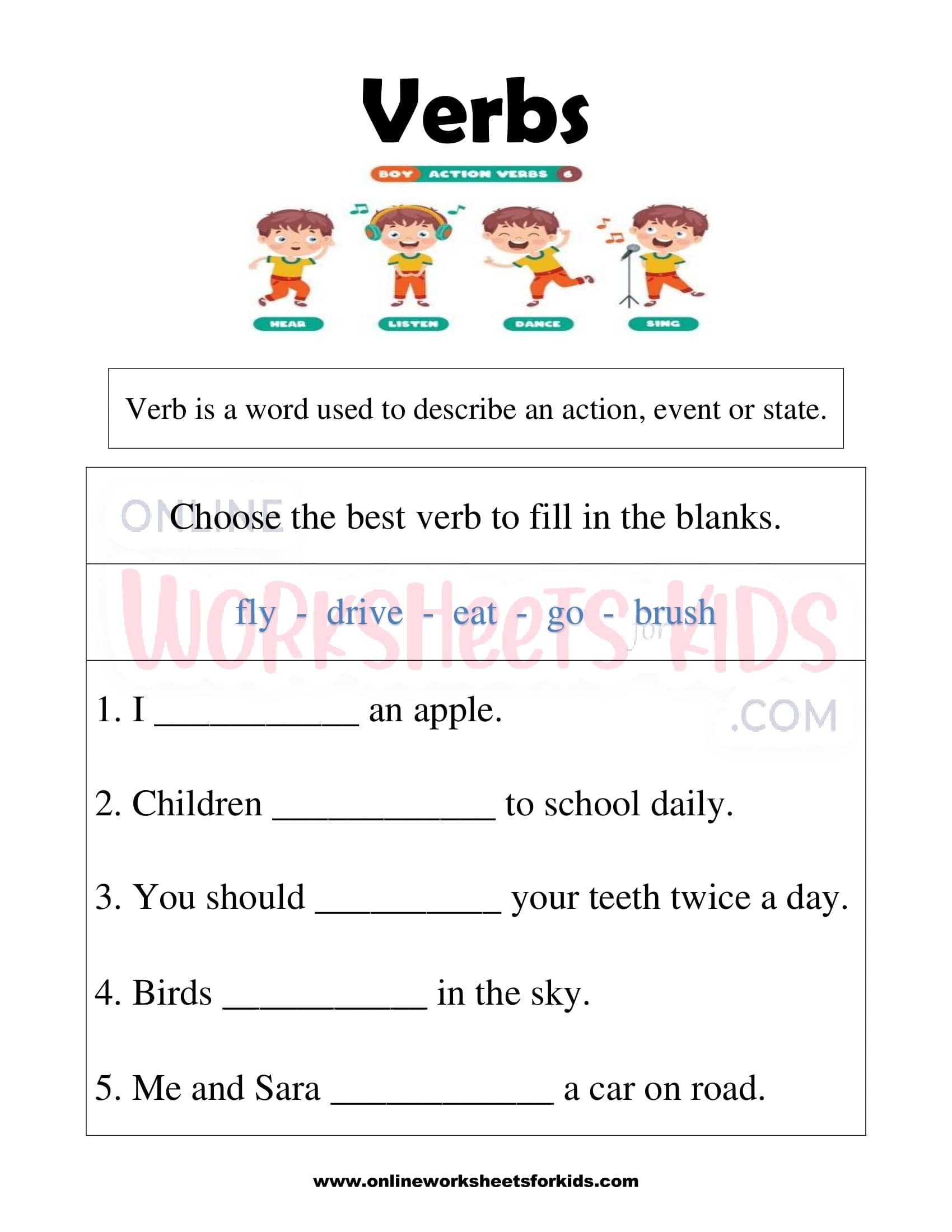 free printable verbs worksheets for grade 1