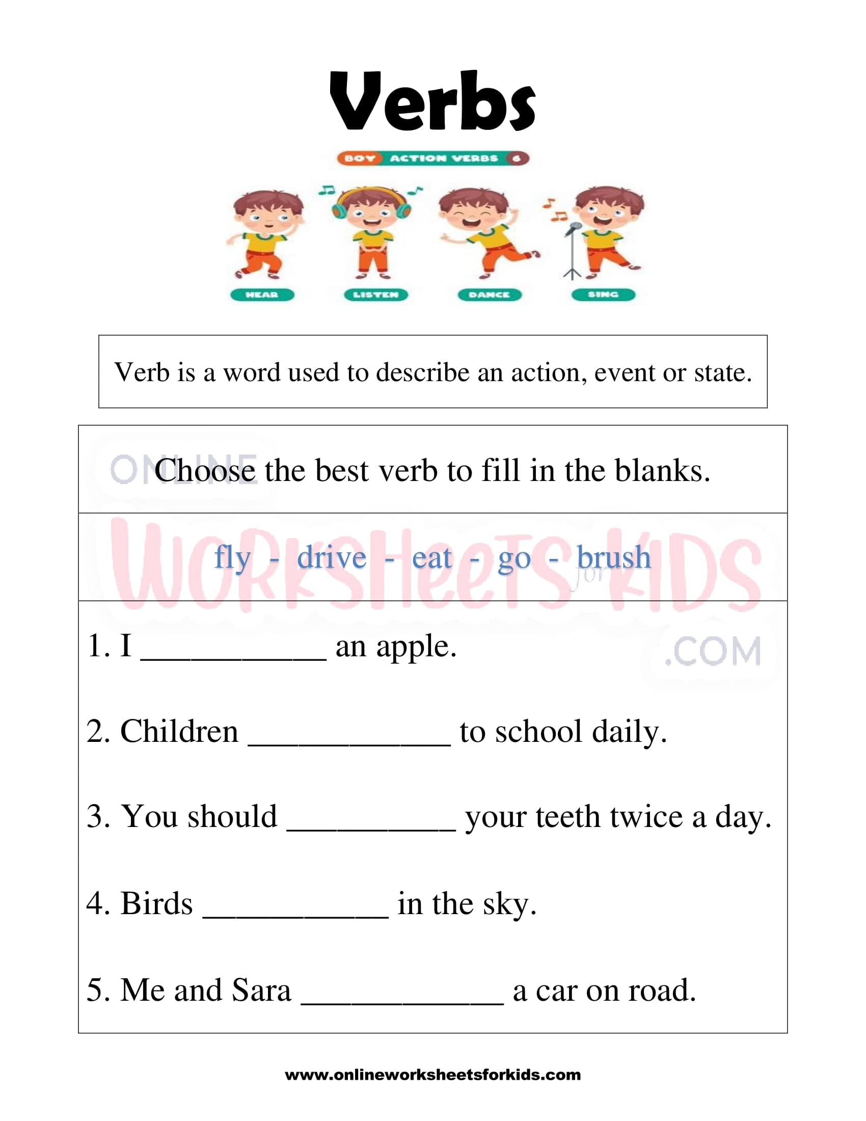 verbs worksheets for grade 1 5