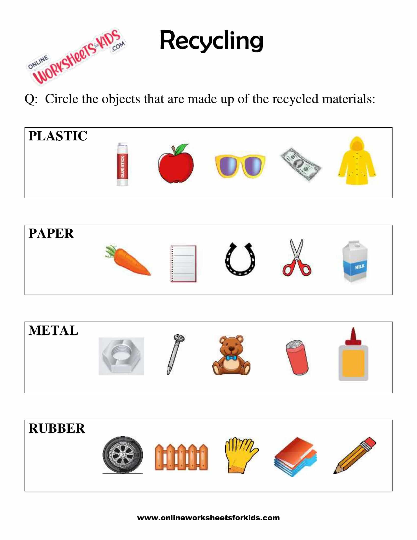 Reduce, Reuse, Recycle, Rethink Worksheet for kids