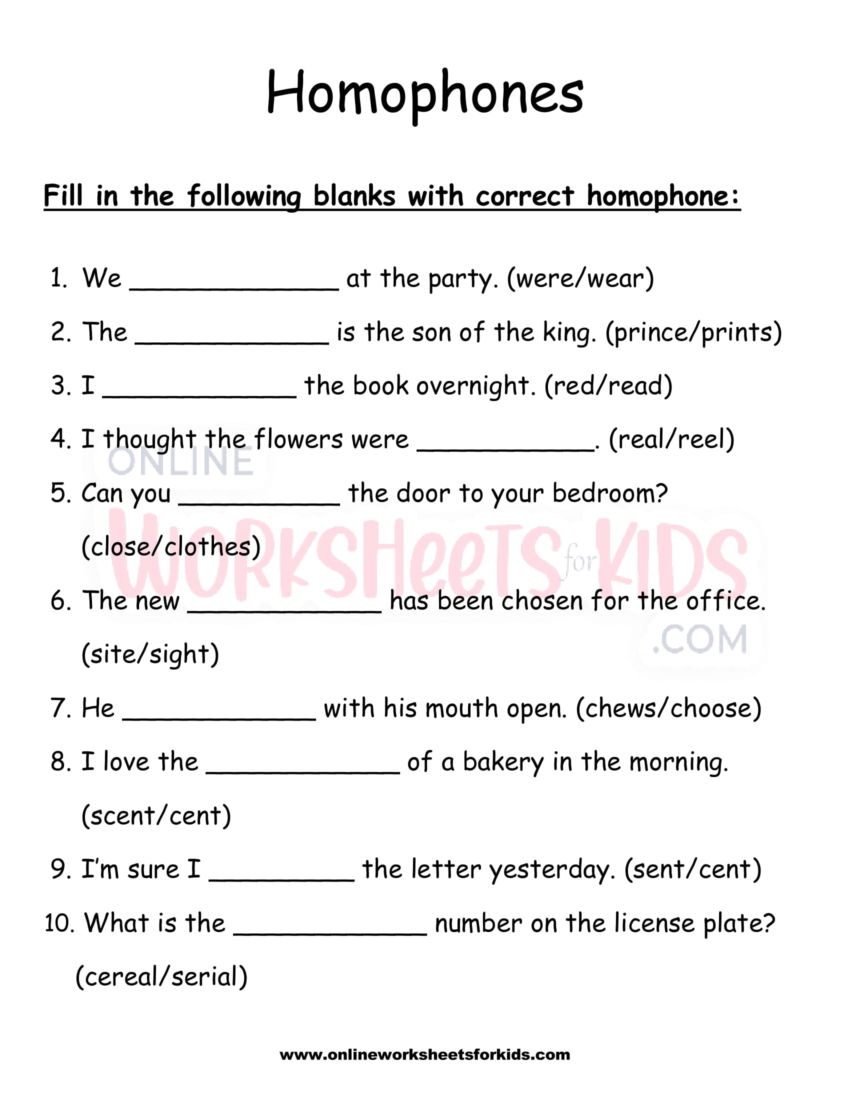 Homophones Worksheets With Answers Grade 5