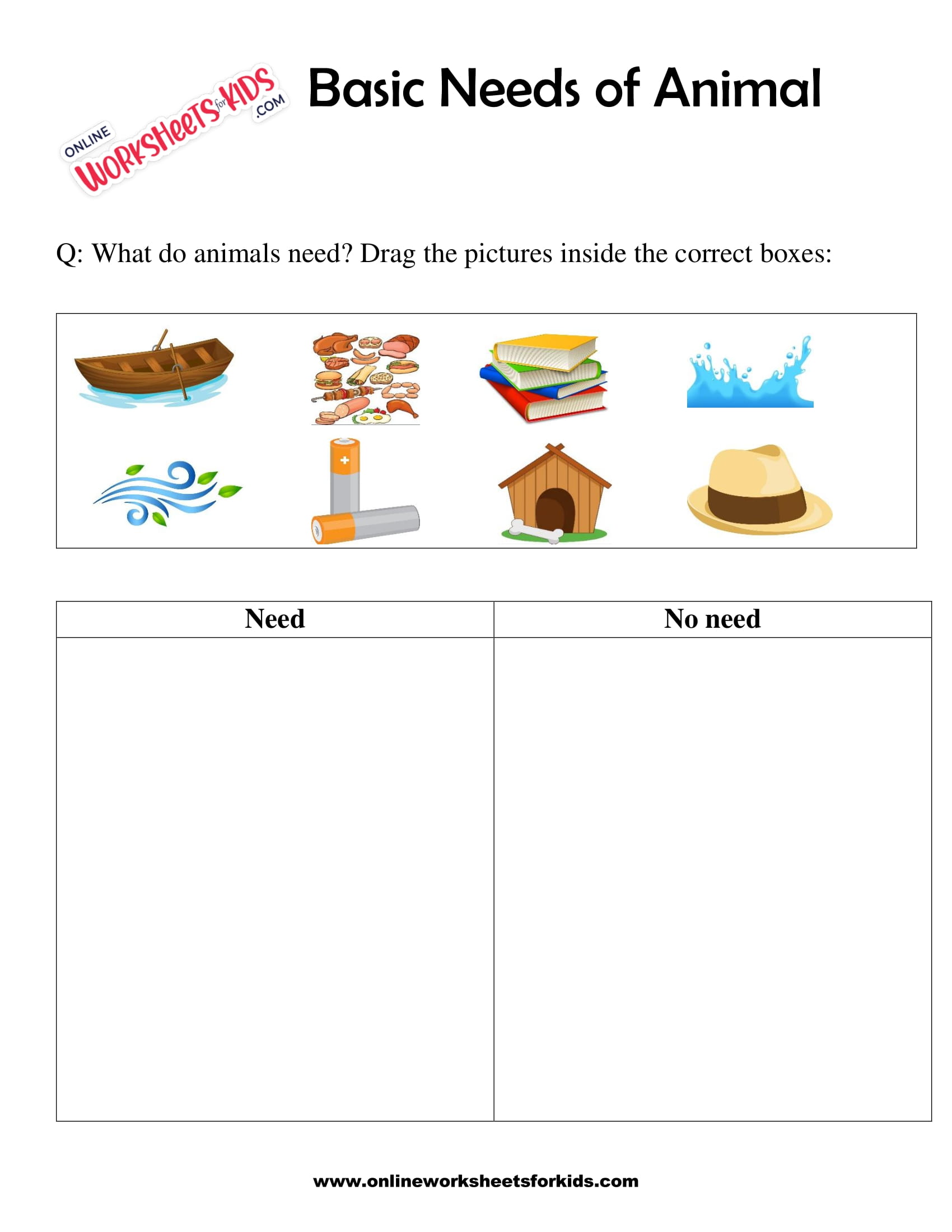 Basic Needs of Animal Worksheet for grade 1-4