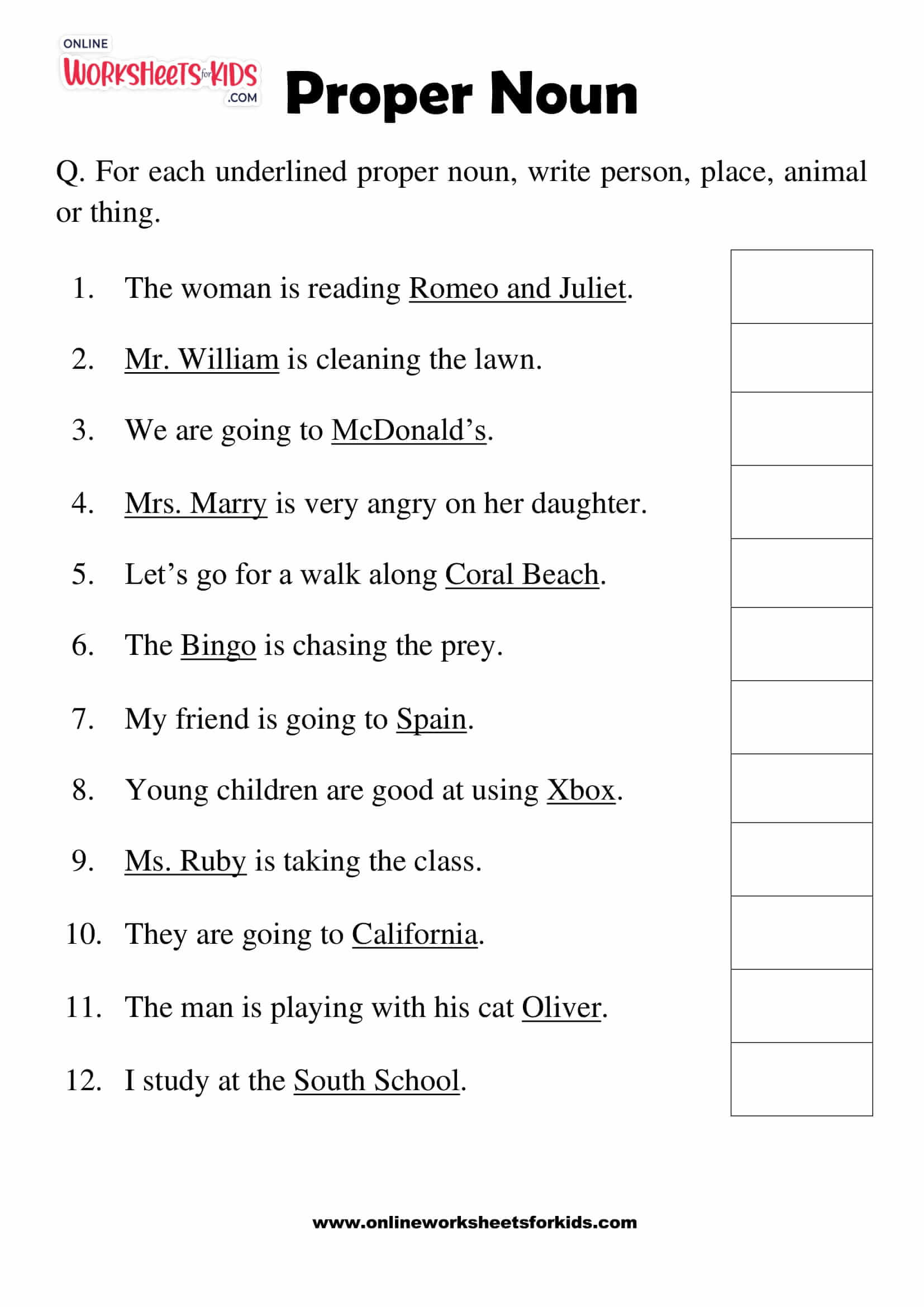 Proper Noun Worksheets 01