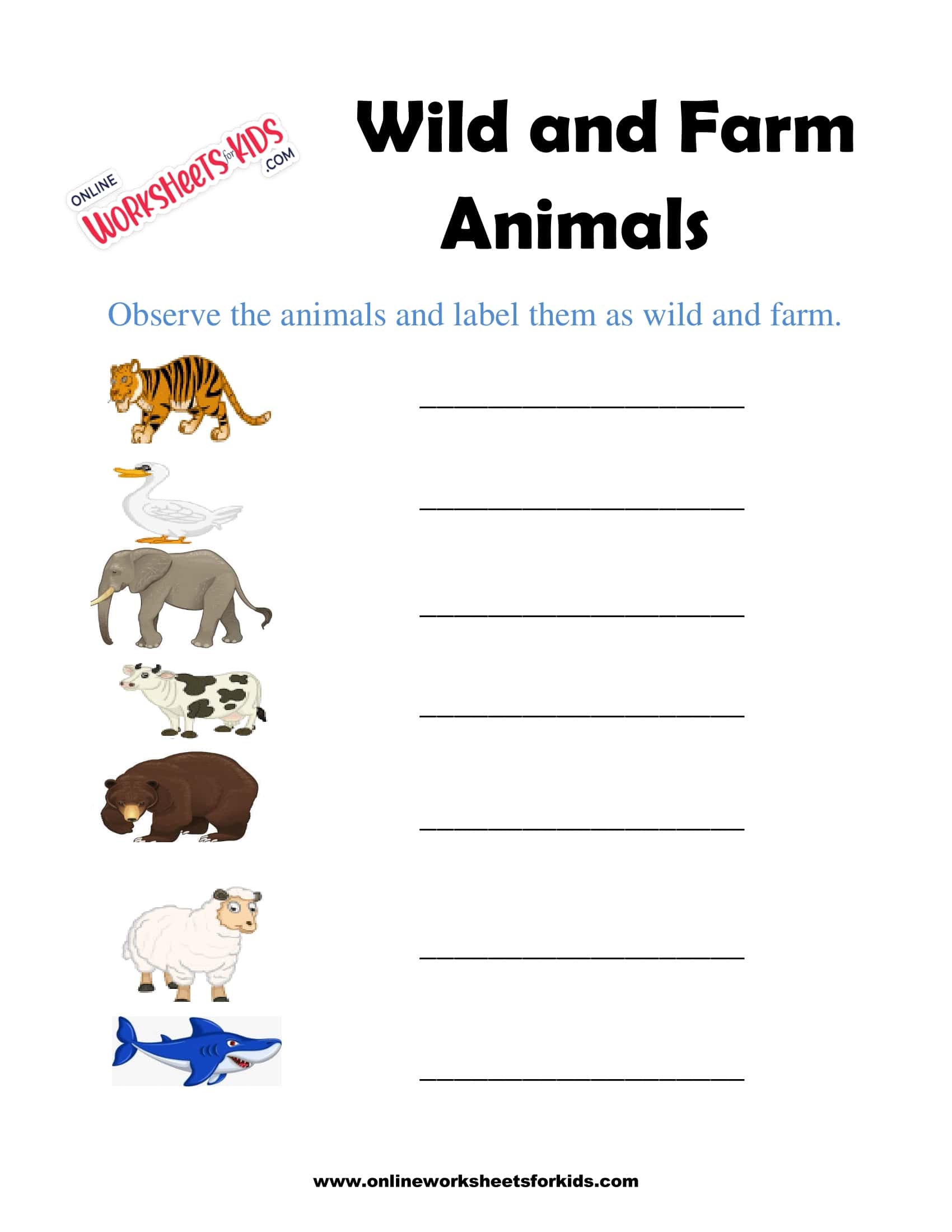 free wild and farm animals worksheets for kids