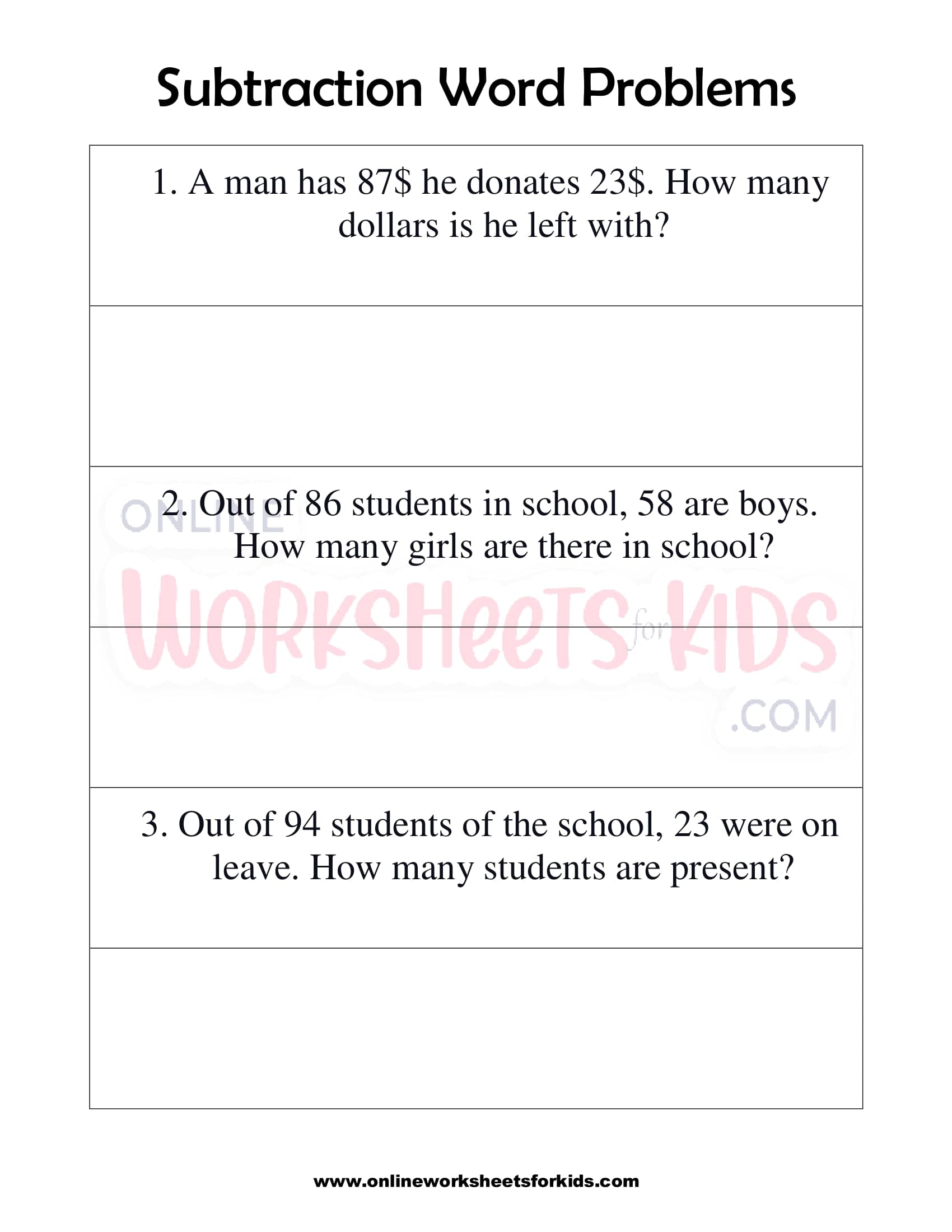 Subtraction Word Problems First Grade 1 7379