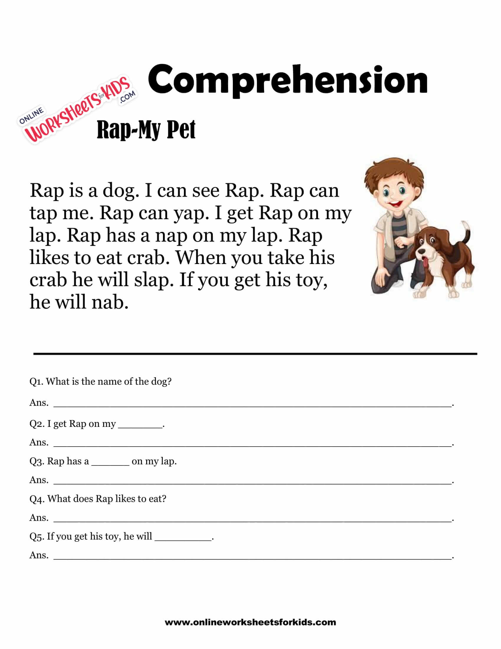 Free Printable Comprehension Worksheets for Grade 1